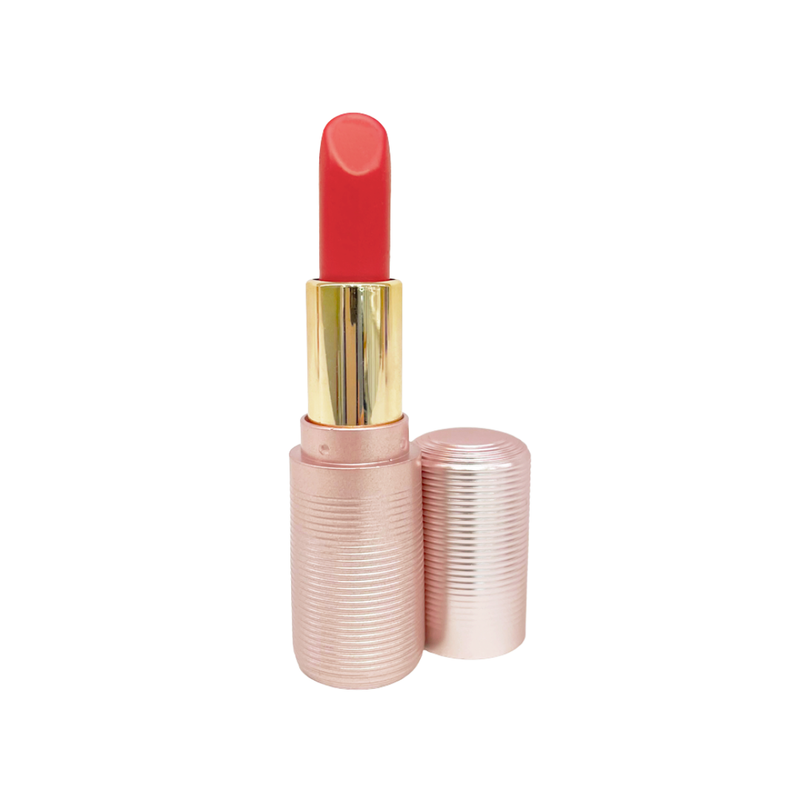 Lip Rouge Lipstick in Bob's Your Uncle - a bright, vibrant warm red lipstick in rose gold packaging