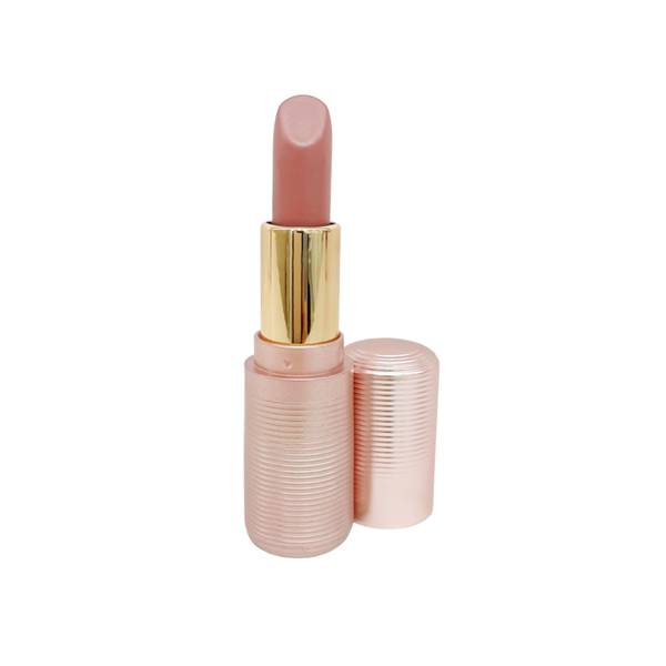 Lex and Jong Lip Rouge lipstick in Sweet Song a beautiful, romantic nude pink in fluted rose gold packaging.